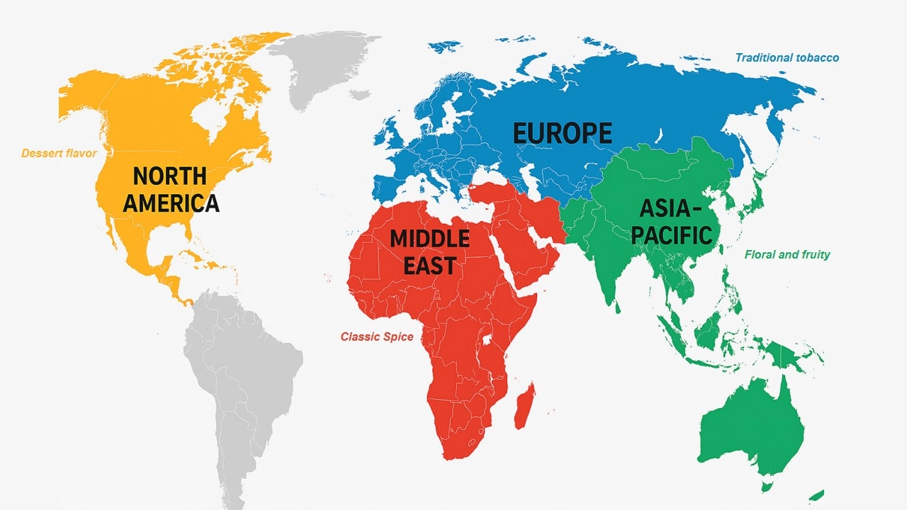 Global e-cigarette flavor distribution map